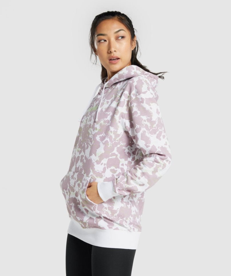 Women's Gymshark Camo Graphic Oversized Hoodie Light Purple | CA A67DN3